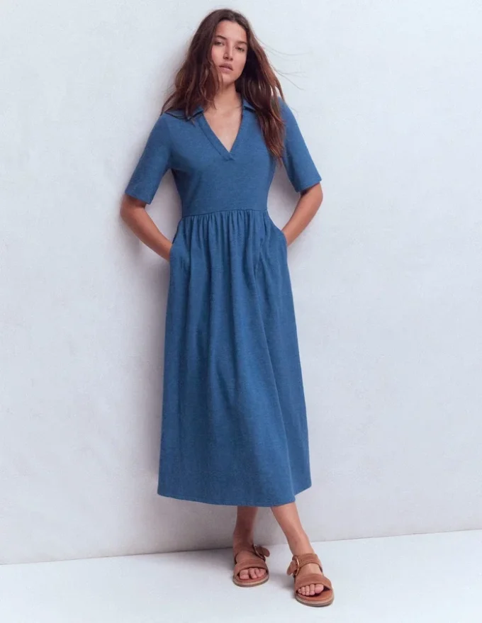 Aria Collared Jersey Dress Tourmaline Blue Aria Collared Jersey Dress Tourmaline Blue