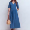 Aria Collared Jersey Dress Tourmaline Blue Aria Collared Jersey Dress Tourmaline Blue