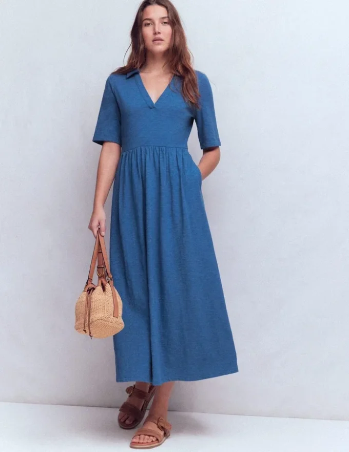Aria Collared Jersey Dress Tourmaline Blue Aria Collared Jersey Dress Tourmaline Blue