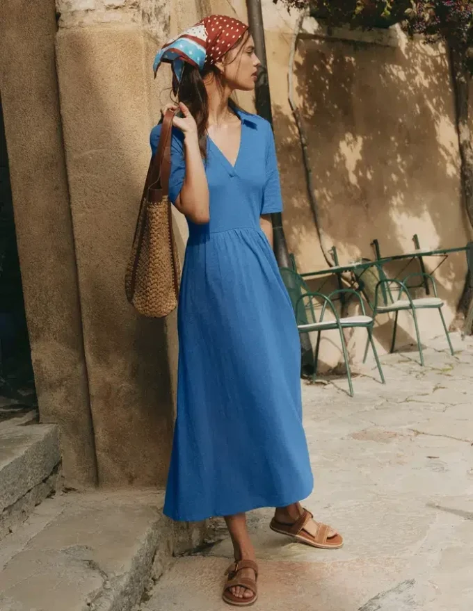 Aria Collared Jersey Dress Tourmaline Blue Aria Collared Jersey Dress Tourmaline Blue