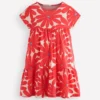 Ariel Twirly Jersey Dress Coral Orange Giant Daisy