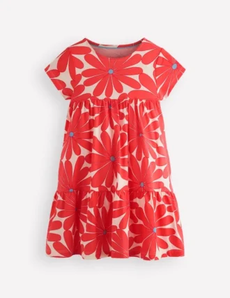 Ariel Twirly Jersey Dress Coral Orange Giant Daisy