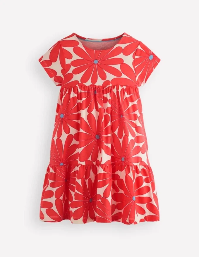 Ariel Twirly Jersey Dress Coral Orange Giant Daisy