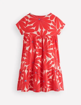 Ariel Twirly Jersey Dress Coral Orange Giant Daisy