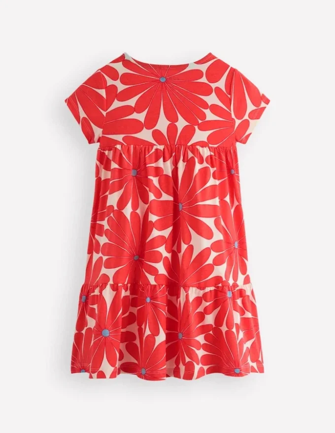 Ariel Twirly Jersey Dress Coral Orange Giant Daisy