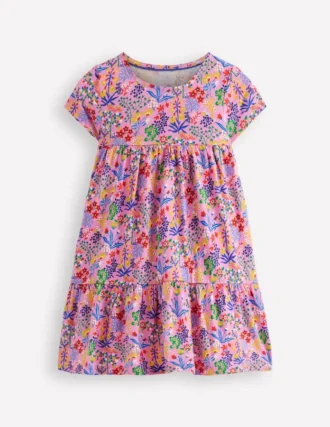 Ariel Twirly Jersey Dress Meadowsweet Pink Garden Floral