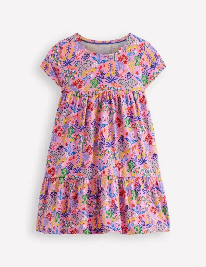 Ariel Twirly Jersey Dress Meadowsweet Pink Garden Floral Ariel Twirly Jersey Dress Meadowsweet Pink Garden Floral