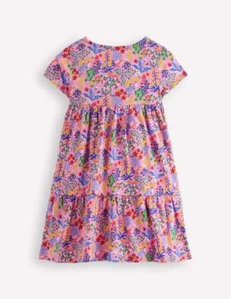Ariel Twirly Jersey Dress Meadowsweet Pink Garden Floral