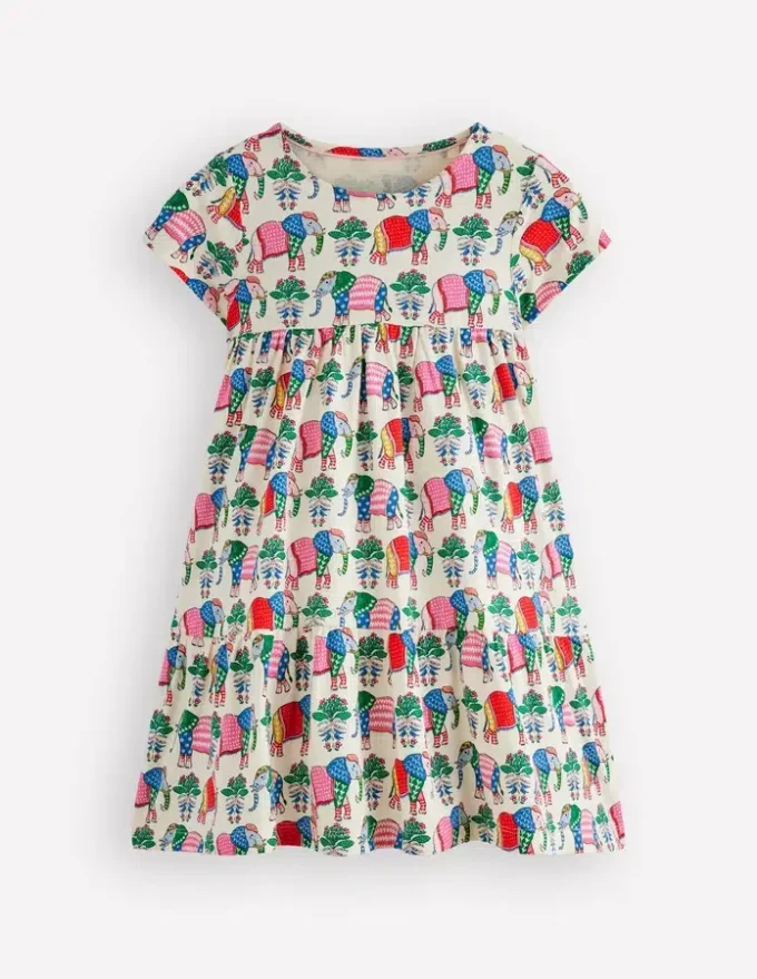 Ariel Twirly Jersey Dress Multi Elephant Woodblock Ariel Twirly Jersey Dress Multi Elephant Woodblock