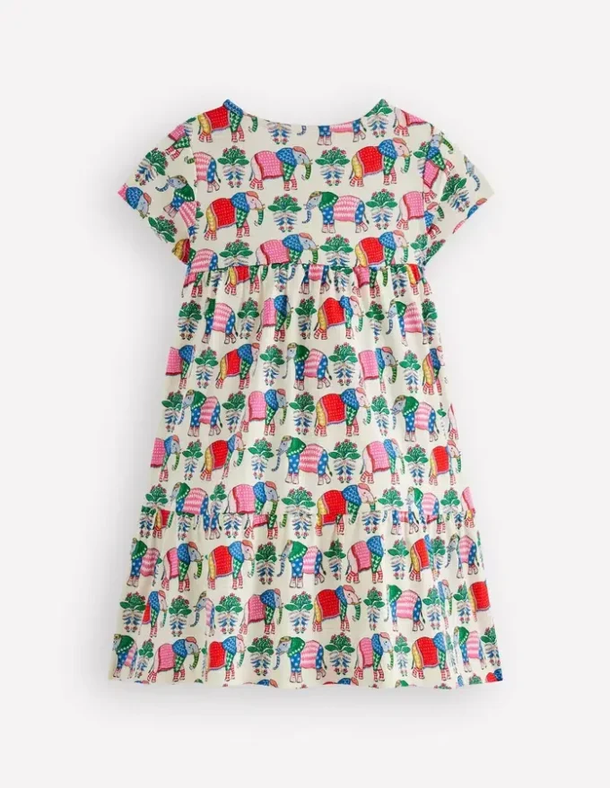 Ariel Twirly Jersey Dress Multi Elephant Woodblock Ariel Twirly Jersey Dress Multi Elephant Woodblock