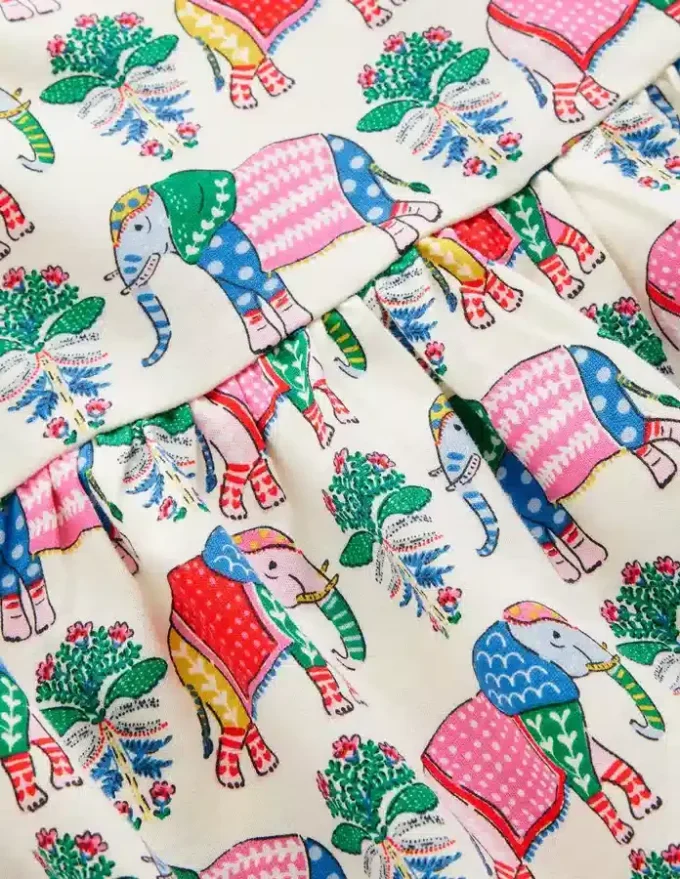 Ariel Twirly Jersey Dress Multi Elephant Woodblock Ariel Twirly Jersey Dress Multi Elephant Woodblock