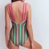 Arles Swimsuit Pink, Green and White Stripe Arles Swimsuit Pink, Green and White Stripe
