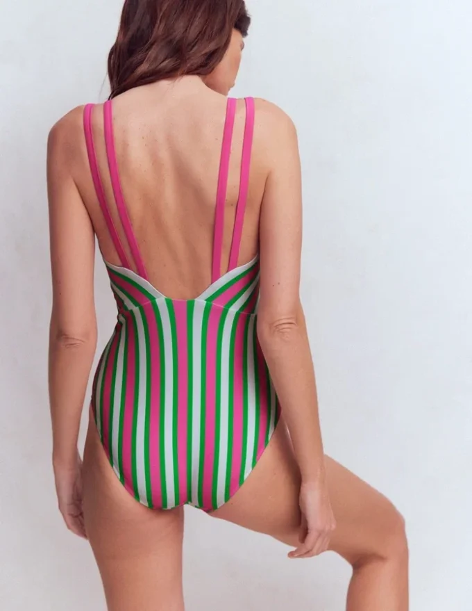 Arles Swimsuit Pink, Green and White Stripe Arles Swimsuit Pink, Green and White Stripe