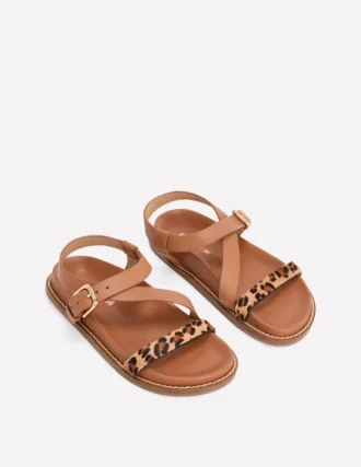 Asymmetric Cross Strap Sandals Tan