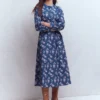 Ava Cotton Midi Dress Denim Blue, Blossomy Sprig Ava Cotton Midi Dress Denim Blue, Blossomy Sprig