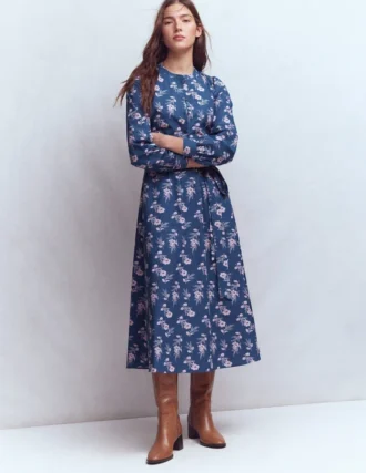 Ava Cotton Midi Dress Denim Blue, Blossomy Sprig