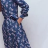 Ava Cotton Midi Dress Denim Blue, Blossomy Sprig Ava Cotton Midi Dress Denim Blue, Blossomy Sprig