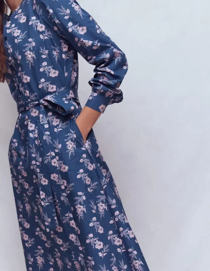 Ava Cotton Midi Dress Denim Blue, Blossomy Sprig Ava Cotton Midi Dress Denim Blue, Blossomy Sprig