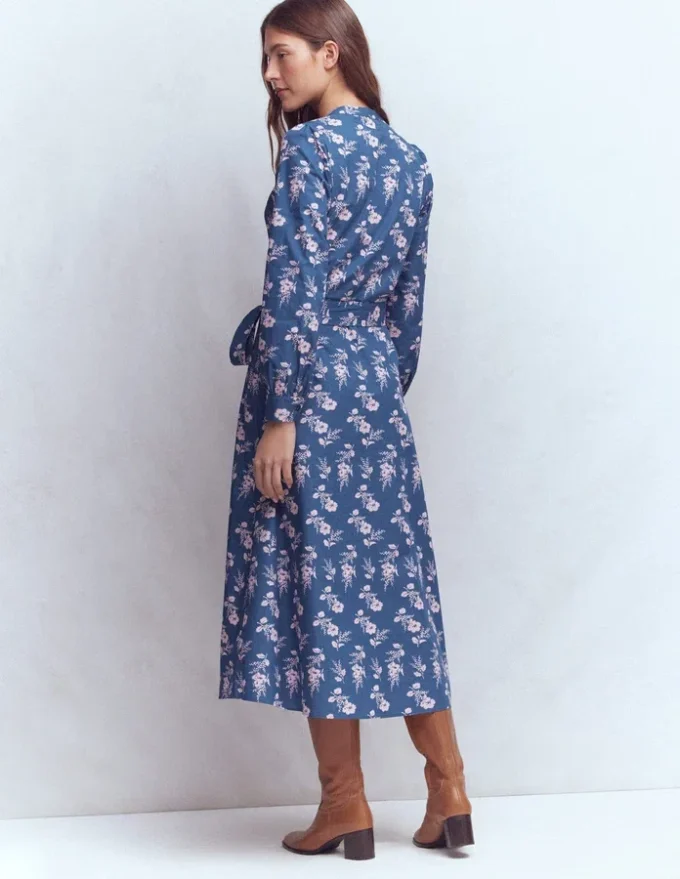 Ava Cotton Midi Dress Denim Blue, Blossomy Sprig Ava Cotton Midi Dress Denim Blue, Blossomy Sprig