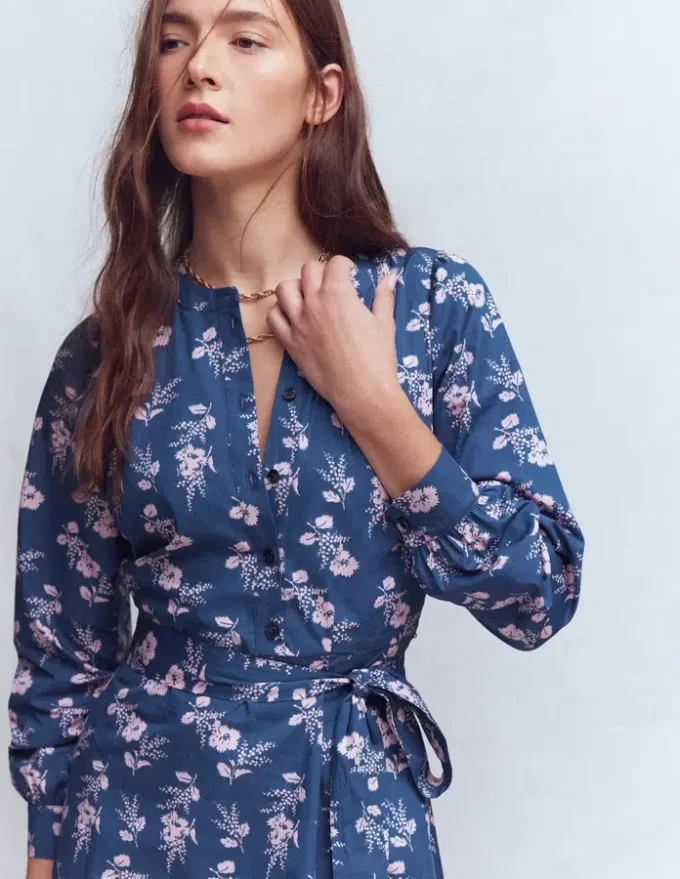 Ava Cotton Midi Dress Denim Blue, Blossomy Sprig Ava Cotton Midi Dress Denim Blue, Blossomy Sprig