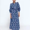 Ava Cotton Midi Dress Denim Blue, Blossomy Sprig Ava Cotton Midi Dress Denim Blue, Blossomy Sprig