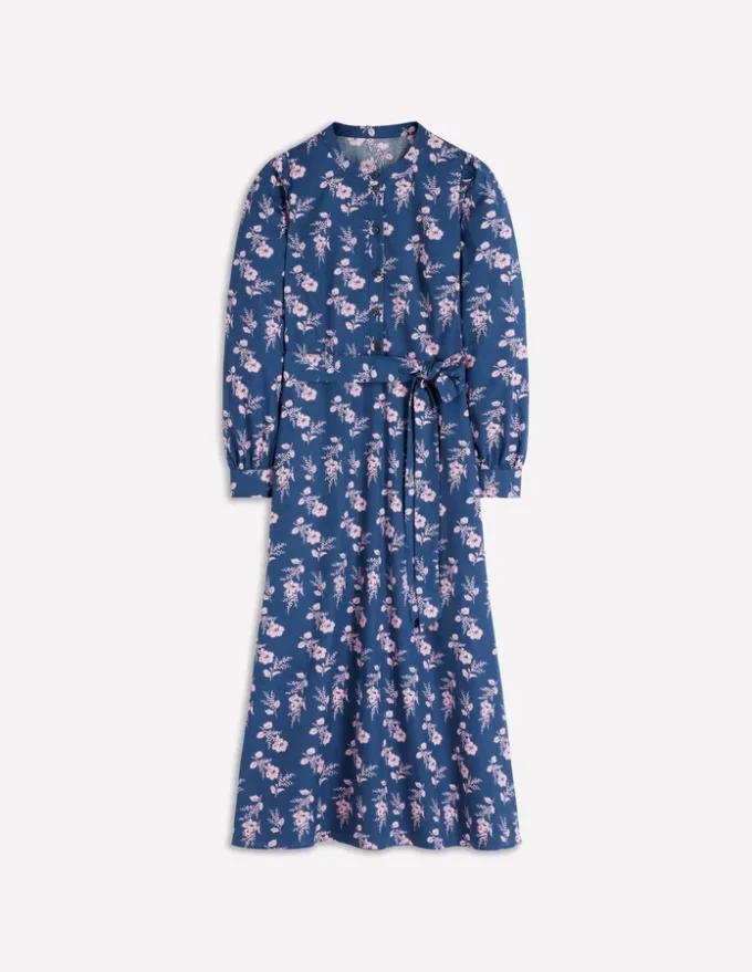 Ava Cotton Midi Dress Denim Blue, Blossomy Sprig Ava Cotton Midi Dress Denim Blue, Blossomy Sprig