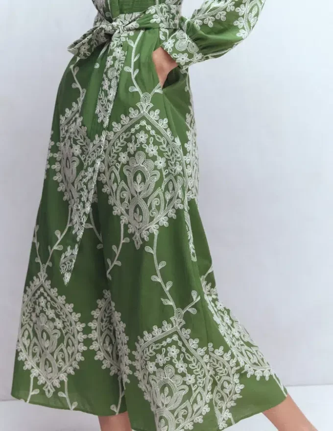 Ava Cotton Midi Dress Green Broderie Ava Cotton Midi Dress Green Broderie