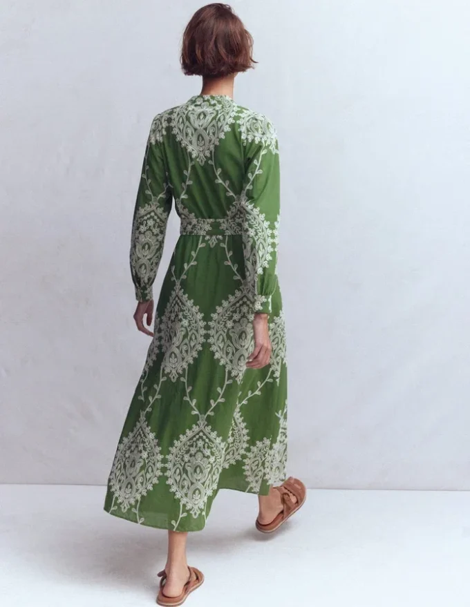 Ava Cotton Midi Dress Green Broderie Ava Cotton Midi Dress Green Broderie