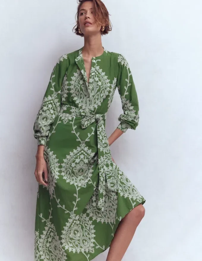 Ava Cotton Midi Dress Green Broderie Ava Cotton Midi Dress Green Broderie
