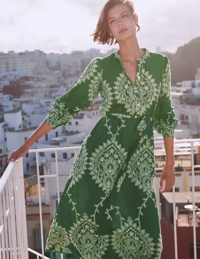 Ava Cotton Midi Dress Green Broderie Ava Cotton Midi Dress Green Broderie