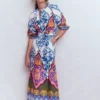 Ava Cotton Midi Dress Multi, Ornamental Garden