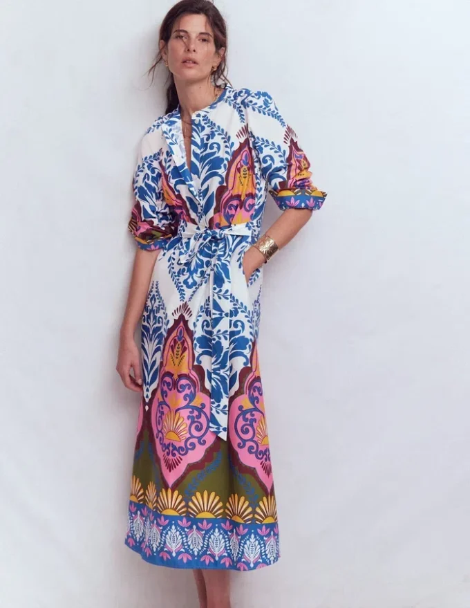 Ava Cotton Midi Dress Multi, Ornamental Garden