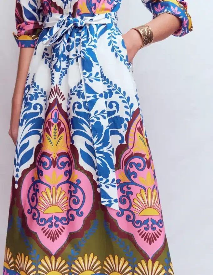 Ava Cotton Midi Dress Multi, Ornamental Garden