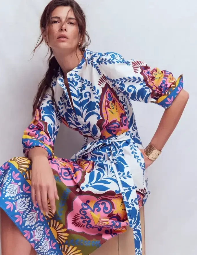 Ava Cotton Midi Dress Multi, Ornamental Garden