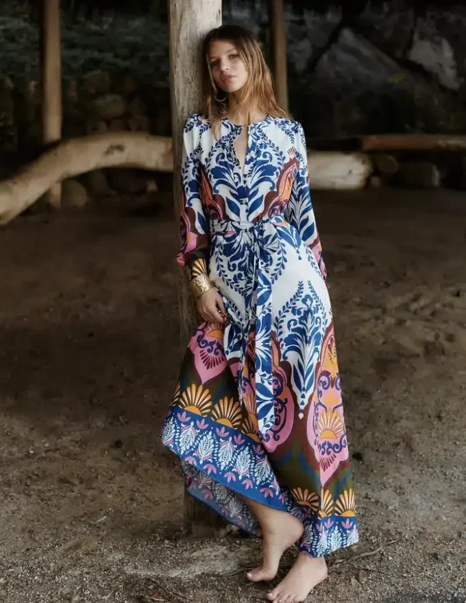 Ava Cotton Midi Dress Multi, Ornamental Garden