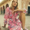 Ava Cotton Midi Dress Pink Flourishing Meadow Border Ava Cotton Midi Dress Pink Flourishing Meadow Border