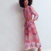 Ava Cotton Midi Dress Pink Flourishing Meadow Border Ava Cotton Midi Dress Pink Flourishing Meadow Border