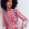Ava Cotton Midi Dress Pink Flourishing Meadow Border Ava Cotton Midi Dress Pink Flourishing Meadow Border