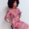 Ava Cotton Midi Dress Pink Flourishing Meadow Border Ava Cotton Midi Dress Pink Flourishing Meadow Border
