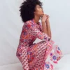 Ava Cotton Midi Dress Pink Flourishing Meadow Border Ava Cotton Midi Dress Pink Flourishing Meadow Border