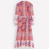 Ava Cotton Midi Dress Pink Flourishing Meadow Border Ava Cotton Midi Dress Pink Flourishing Meadow Border