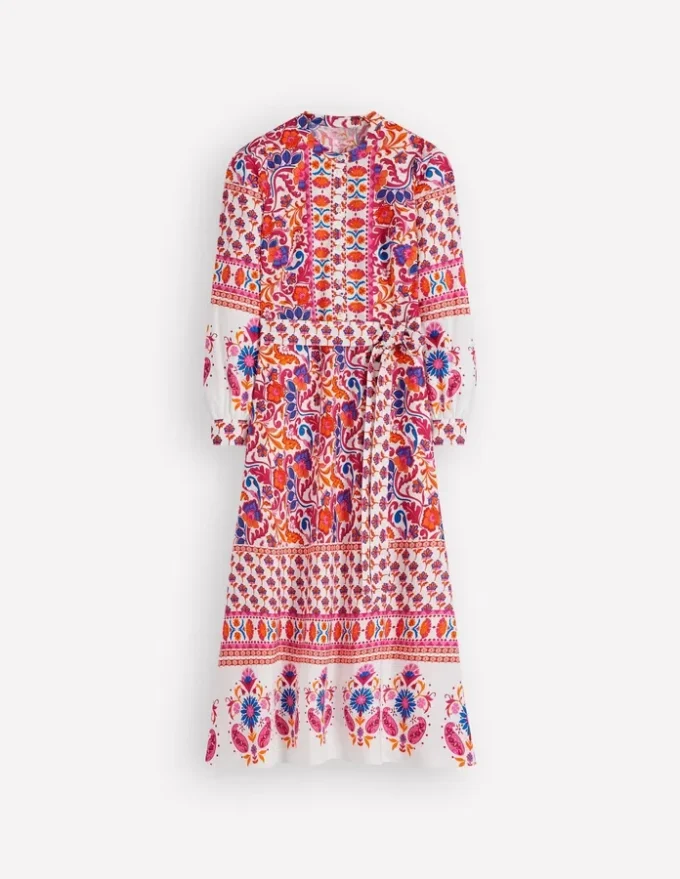 Ava Cotton Midi Dress Pink Flourishing Meadow Border Ava Cotton Midi Dress Pink Flourishing Meadow Border
