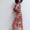 Ava Linen Blend Midi Dress Blue Tropical Safari Placement Ava Linen Blend Midi Dress Blue Tropical Safari Placement