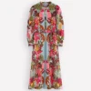 Ava Linen Blend Midi Dress Blue Tropical Safari Placement Ava Linen Blend Midi Dress Blue Tropical Safari Placement