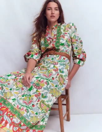 Ava Linen Blend Midi Dress Multi, Botanical Trail