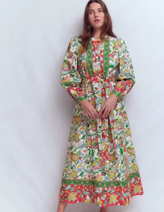 Ava Linen Blend Midi Dress Multi, Botanical Trail Ava Linen Blend Midi Dress Multi, Botanical Trail