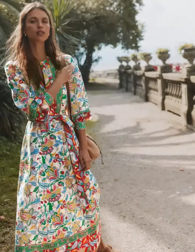 Ava Linen Blend Midi Dress Multi, Botanical Trail Ava Linen Blend Midi Dress Multi, Botanical Trail