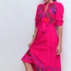 Ava Linen Blend Midi Dress Multi Embroidery Ava Linen Blend Midi Dress Multi Embroidery