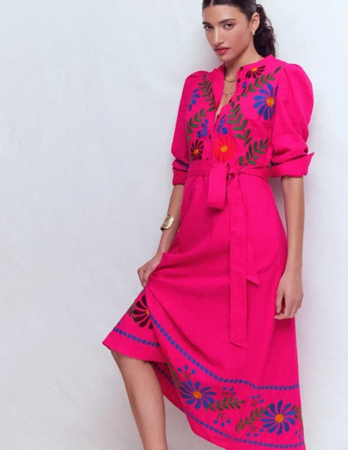 Ava Linen Blend Midi Dress Multi Embroidery Ava Linen Blend Midi Dress Multi Embroidery