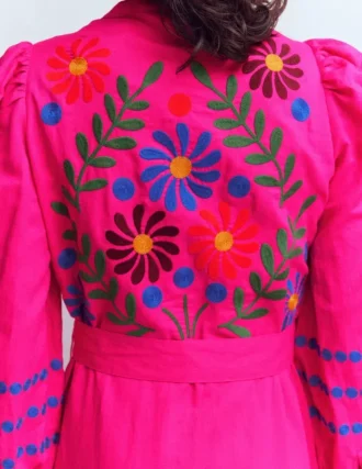Ava Linen Blend Midi Dress Multi Embroidery